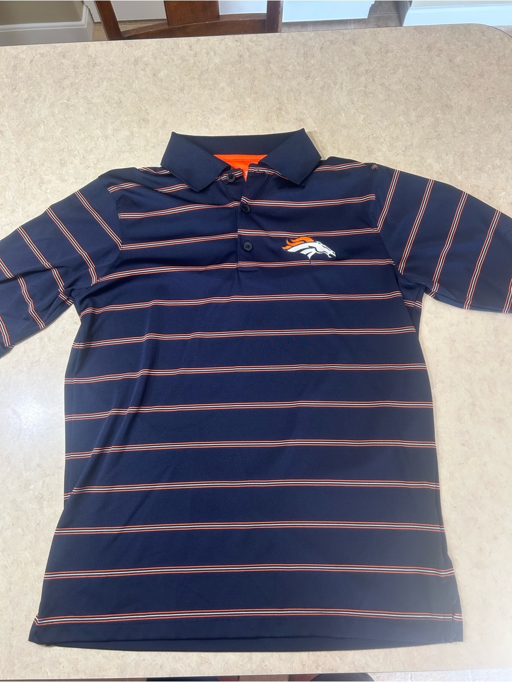 Antigua Denver Broncos Polo Shirt Men’s Small Navy Orange Striped NFL Golf